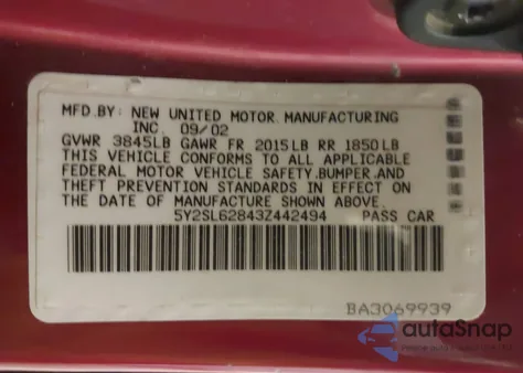 2003 Pontiac Vibe z USA, uszkodzony, nr VIN 5Y2SL62843Z442494